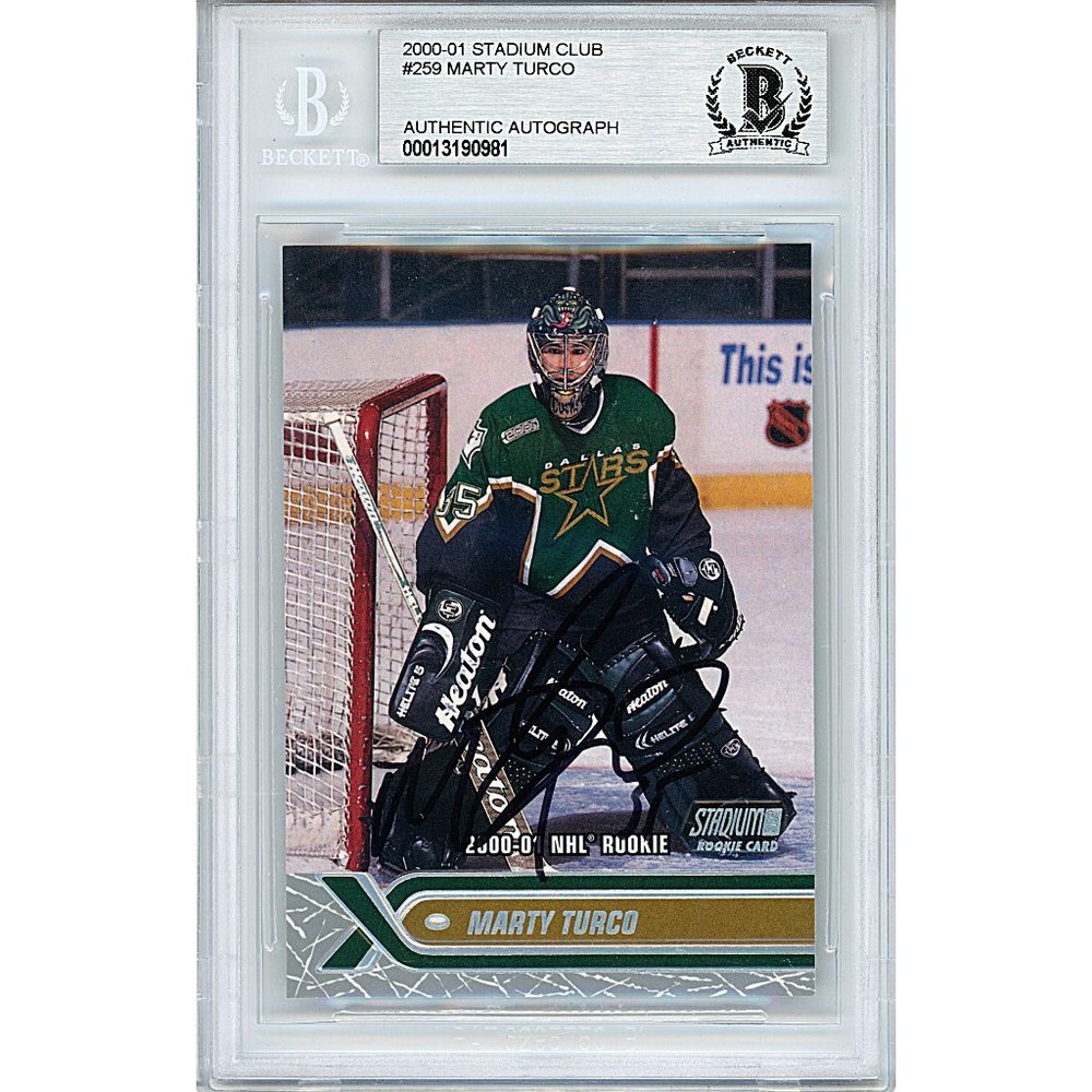 Marty Turco Signed Stars Topps Rookie Hockey Card Beckett BAS Slab Autographed